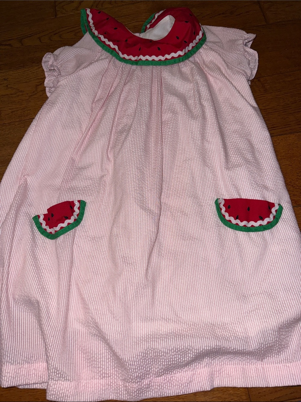 Pink Watermelon-Trim Girls' Seersucker Dress
